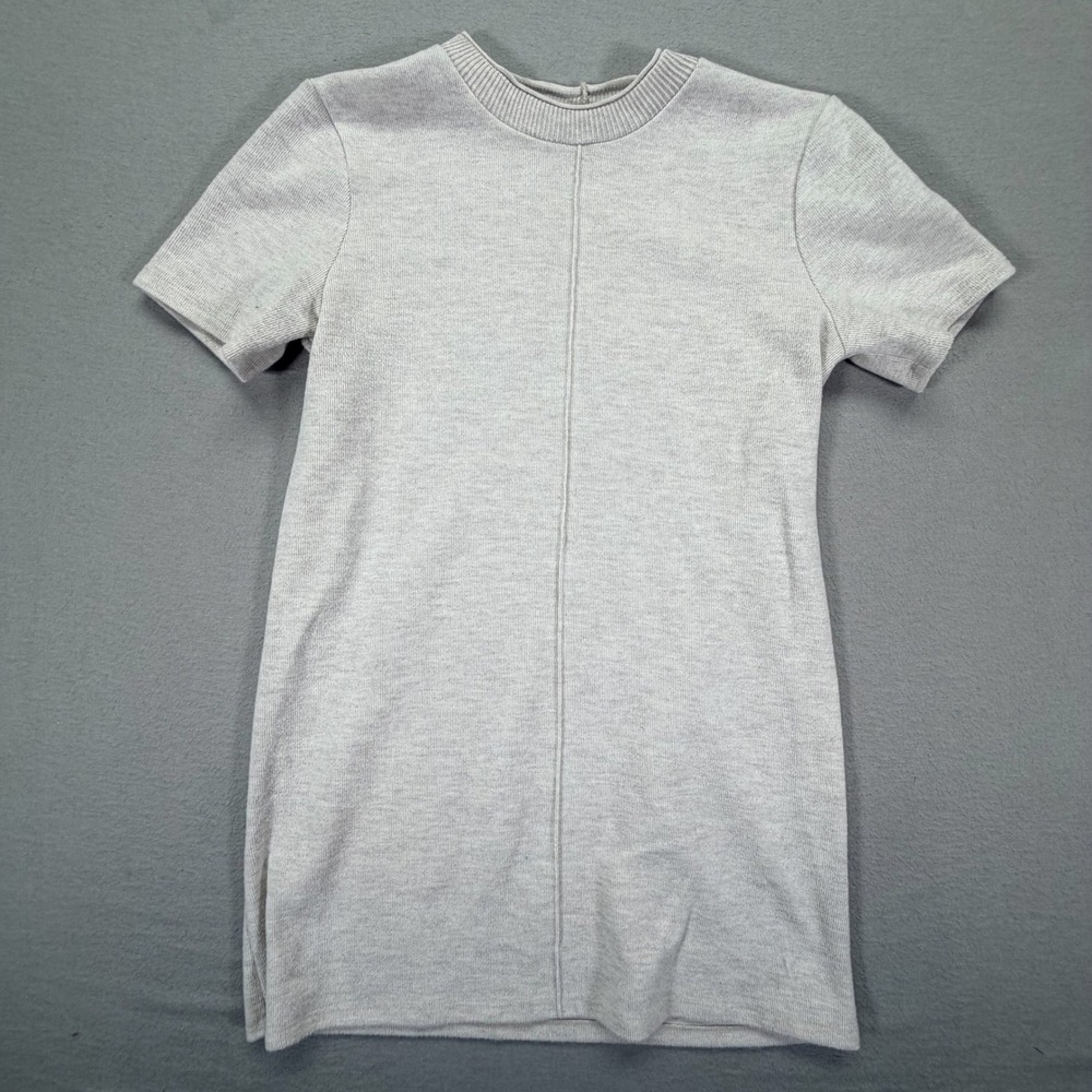 Zara Knit Mini Dress Womens Medium Gray Excellent Ribbed Short Sleeve Crew Neck